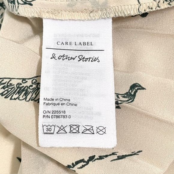 & Other Stories Asymmetric Plisse Skirt 0 Cream Black Pleated Midi Tree Print - Picture 12 of 14